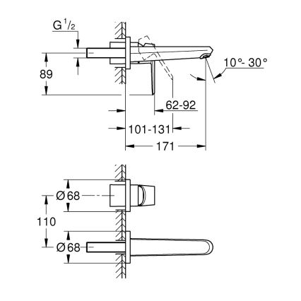 GROHE 19573002 - Misturador para lavatório de 2 furos EURODISC COSMOPOLITAN 11x17 cm cromado