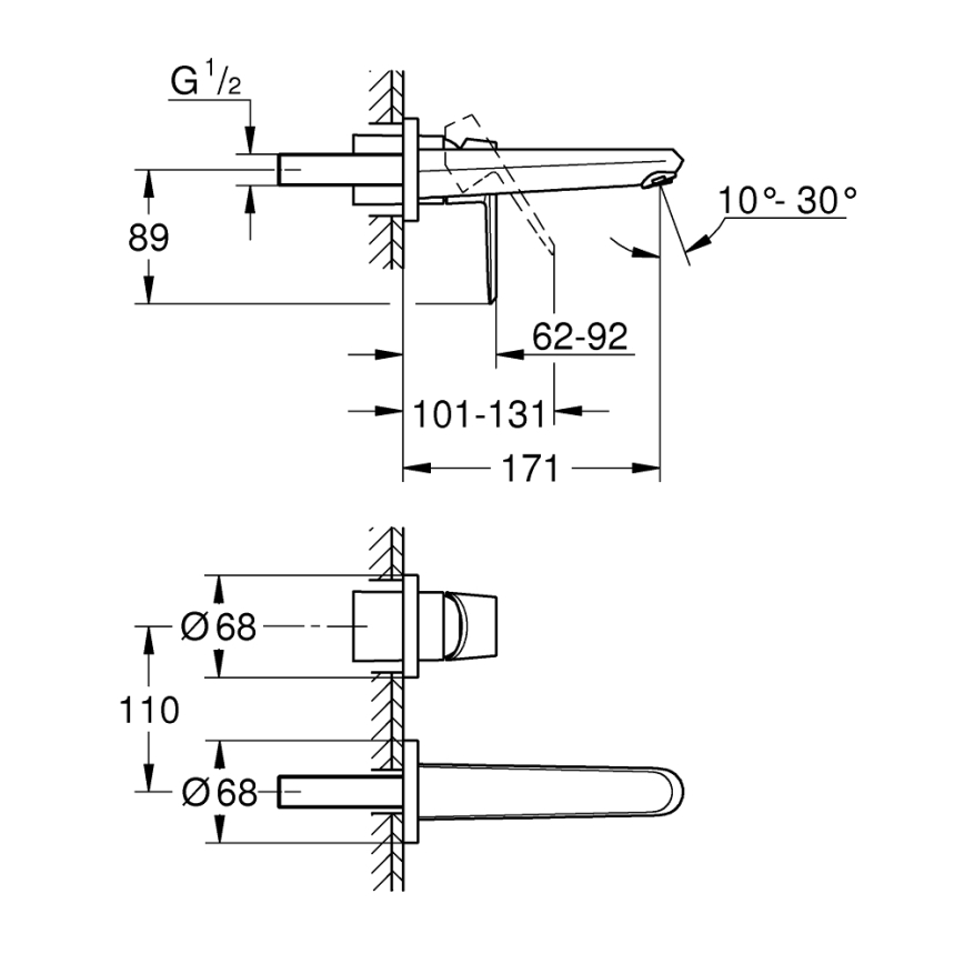 GROHE 19573002 - Misturador para lavatório de 2 furos EURODISC COSMOPOLITAN 11x17 cm cromado