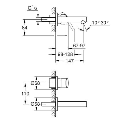 GROHE 19575001 - Misturador para lavatório de 2 furos CONCETTO 147 mm, acabamento cromado brilhante