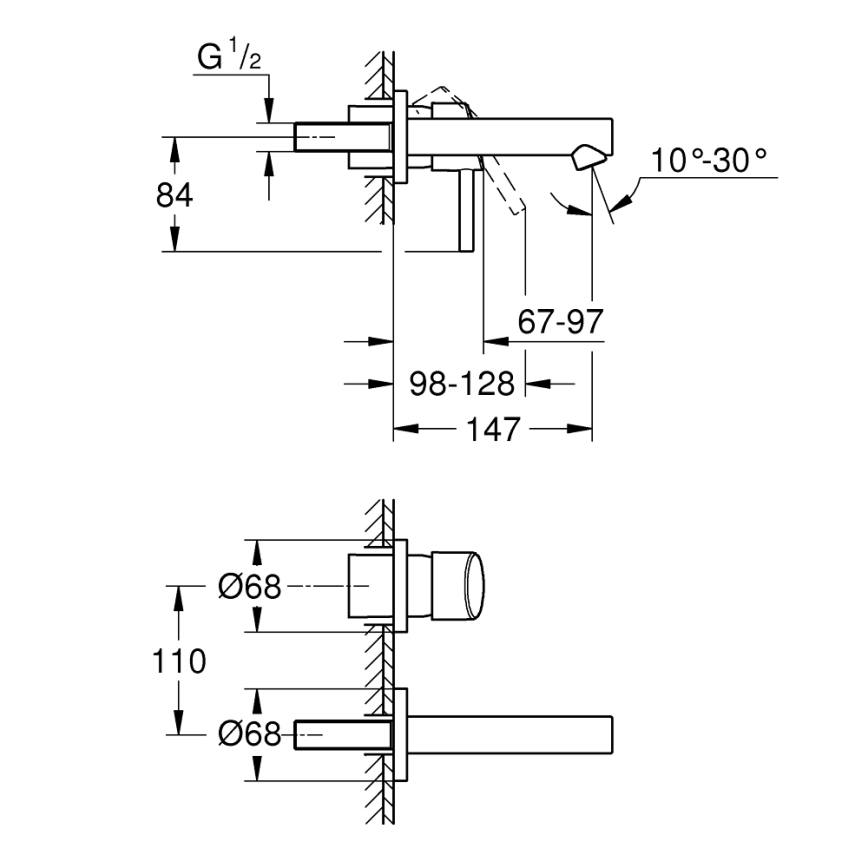 GROHE 19575001 - Misturador para lavatório de 2 furos CONCETTO 147 mm, acabamento cromado brilhante