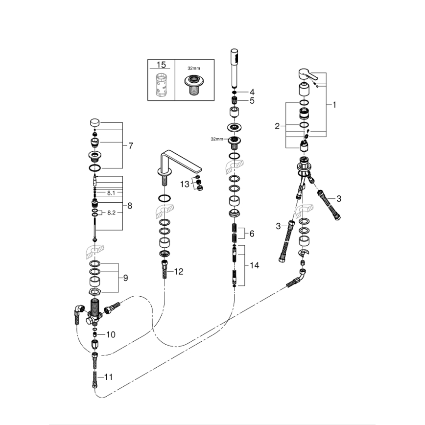 GROHE 19577001 - Conjunto para banheira de quatro furos LINEARE, cromado brilhante