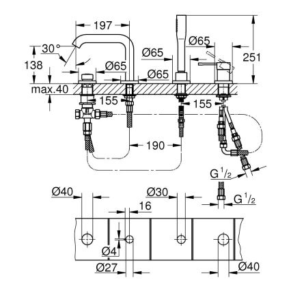 GROHE 19578001 - Conjunto para banheira de 4 furos ESSENCE 197 mm cromado brilhante