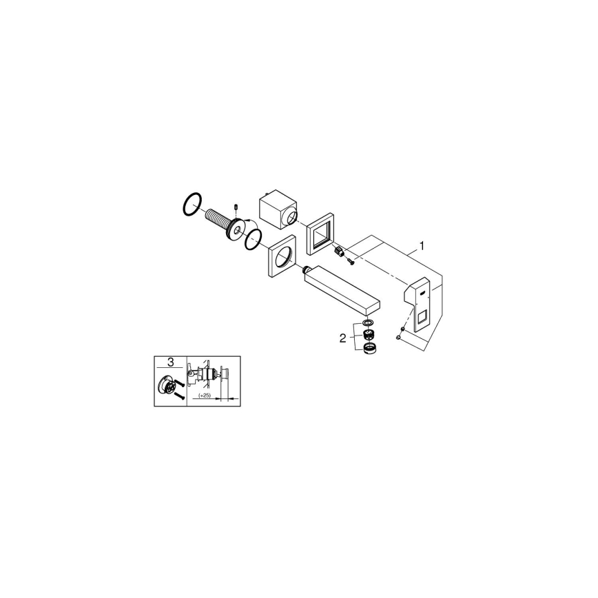 GROHE 19895000 - Misturador de lavatório para 2 furos EUROCUBE, 171 mm, cromado brilhante