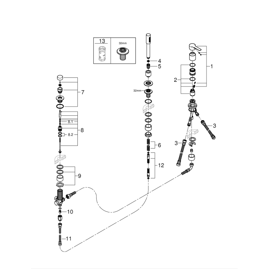 GROHE 19965001 - Misturador de banheira de três furos LINEARE, cromo brilhante