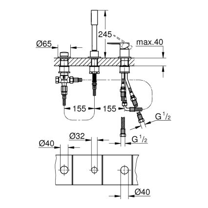 GROHE 19965001 - Misturador de banheira de três furos LINEARE, cromo brilhante