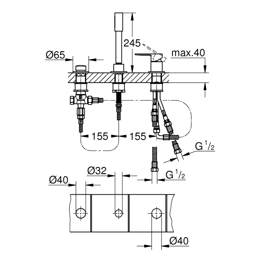 GROHE 19965001 - Misturador de banheira de três furos LINEARE, cromo brilhante