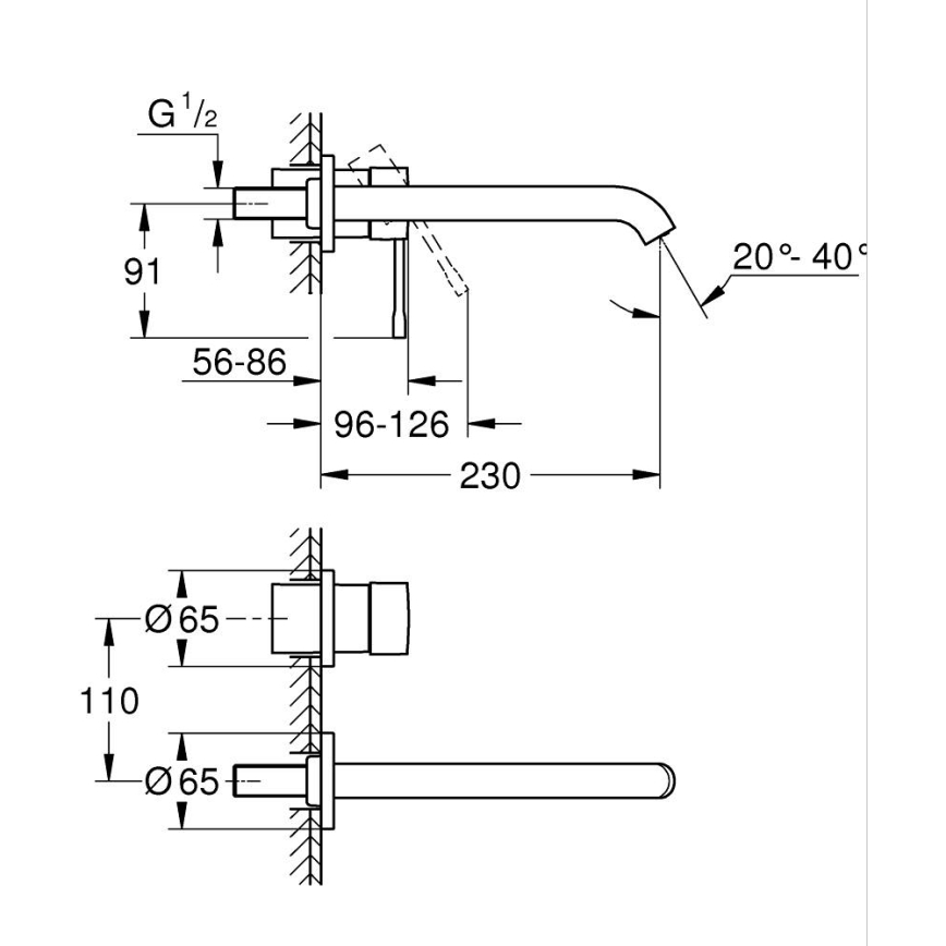 GROHE 19967DL1 - Misturador para lavatório ESSENCE, 2 furos, 230 mm, acabamento bronze