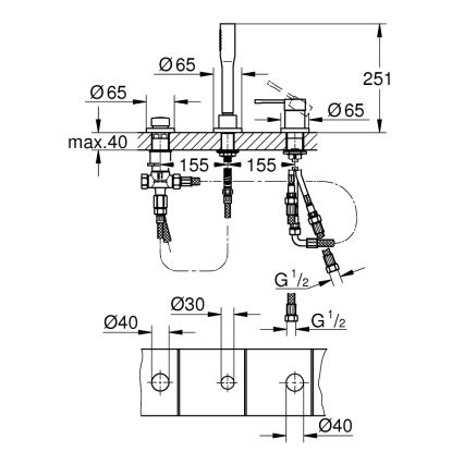 GROHE 19976001 - Conjunto para banheira de 3 furos ESSENCE, cromado brilhante