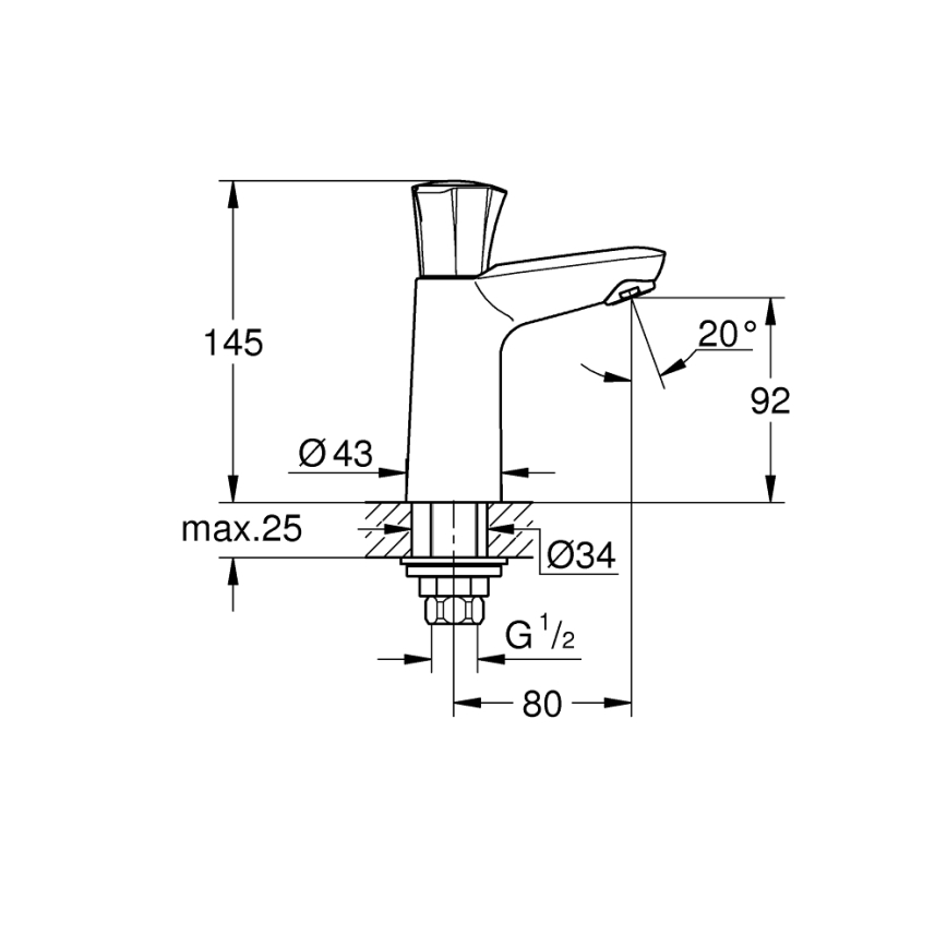 GROHE 20186001 - Misturador monocomando de bancada COSTA L DN 15 cromado brilhante