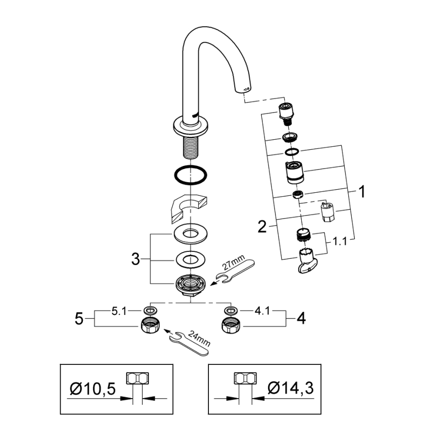 GROHE 20201000 - Válvula de bancada UNIVERSAL 113 mm, cromado brilhante