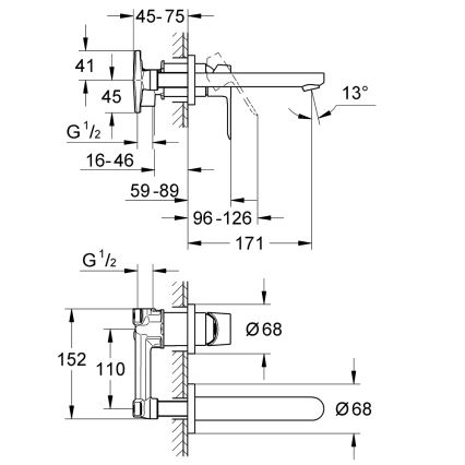 GROHE 20289000 - Misturador para lavatório de 2 furos BAULOOP 110 mm, cromo brilhante