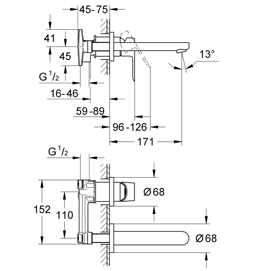 GROHE 20289000 - Misturador para lavatório de 2 furos BAULOOP 110 mm, cromo brilhante