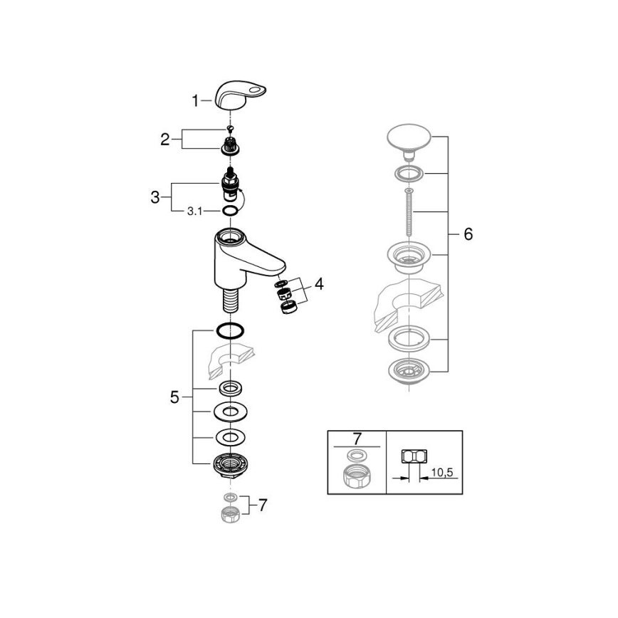 GROHE 20617001 - Válvula de bancada SWIFT, tamanho XS, acabamento cromado brilhante