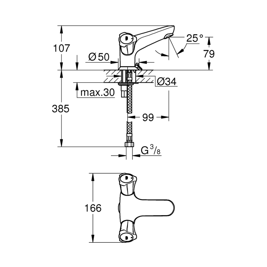 GROHE 21100001 - Torneira para lavatório COSTA L DN 15 cromo brilhante