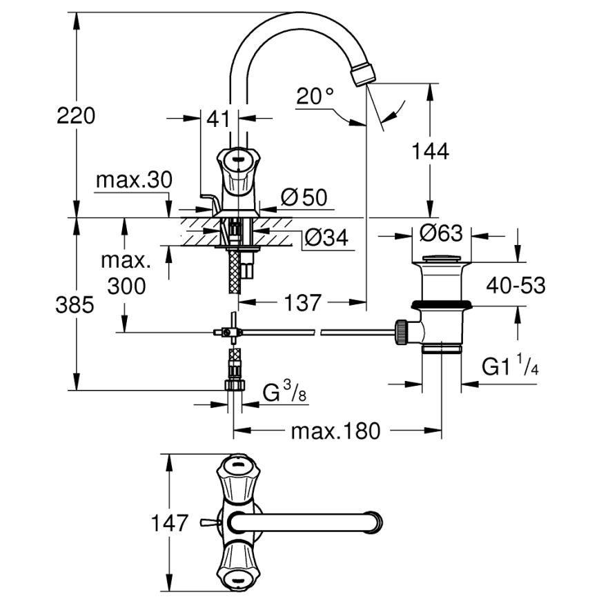 GROHE 21375001 - Misturador para lavatório COSTA L cromo brilhante