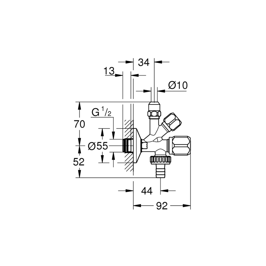 GROHE 22036000 - Válvula de ângulo Kombi ORIGINAL WAS® DN 15, cromado brilhante
