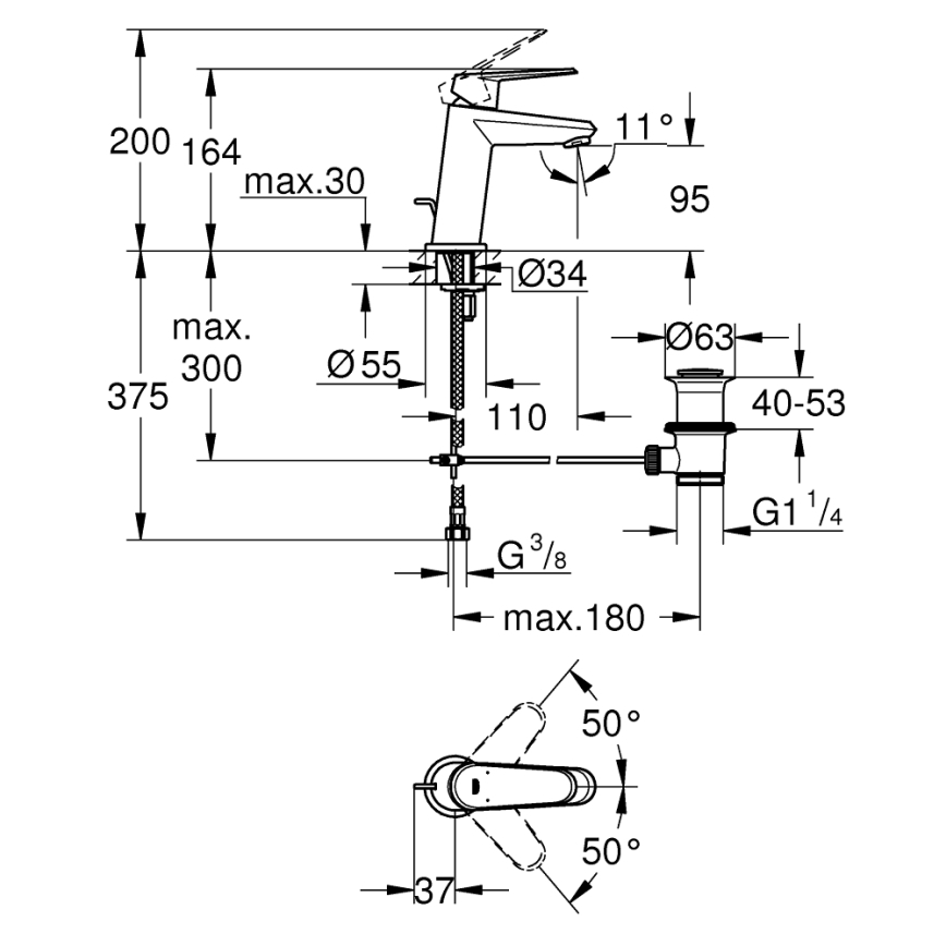 GROHE 23049002 - Misturador monocomando para lavatório EURODISC COSMOPOLITAN, tamanho S, cromado