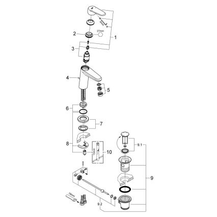 GROHE 23049002 - Misturador monocomando para lavatório EURODISC COSMOPOLITAN, tamanho S, cromado