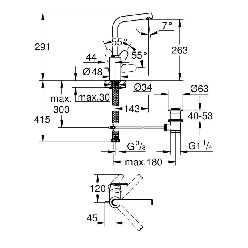 GROHE 23054003 - Torneira para lavatório EURODISC COSMOPOLITAN tamanho L cromado