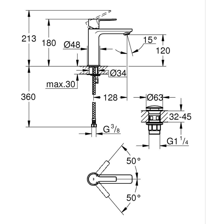 GROHE 23106001 - Torneira de lavatório LINEARE, tamanho S, acabamento cromado brilhante