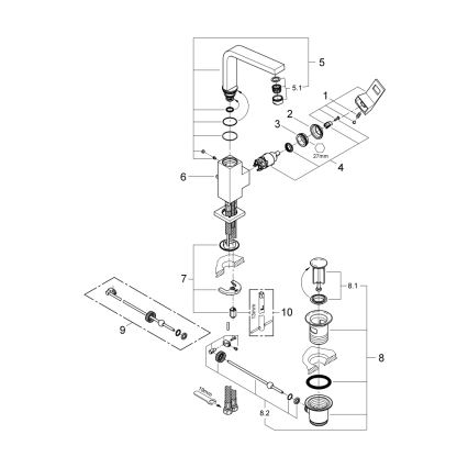GROHE 2313500E - Misturadora de lavatório EUROCUBE, tamanho L, cromado brilhante