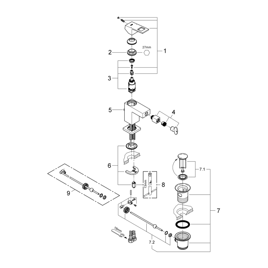 GROHE 23138000 - Misturador para bidé EUROCUBE, cromado brilhante