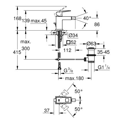 GROHE 23138000 - Misturador para bidé EUROCUBE tamanho S, cromado brilhante