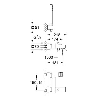 GROHE 23141000 - Misturador de banheira EUROCUBE DN 15 cromo brilhante