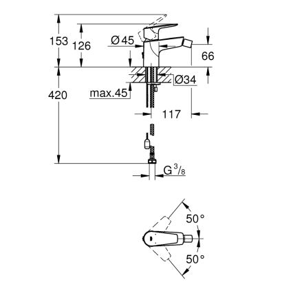 GROHE 23332001 - Misturador para bidé BAUEDGE tamanho S cromo brilhante