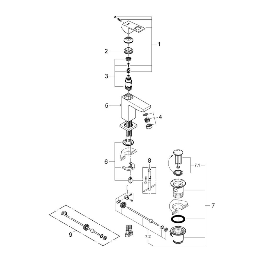 GROHE 2339000E - Misturador de lavatório EUROCUBE DN 15, acabamento cromado brilhante