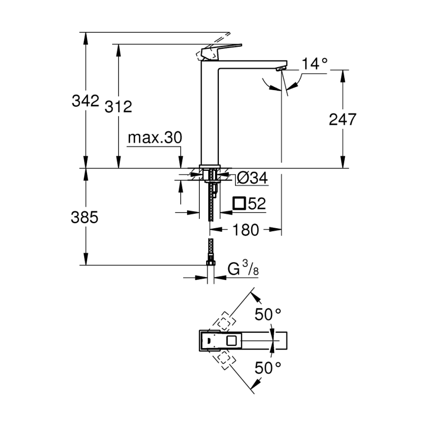 GROHE 23406000 - Misturador de lavatório EUROCUBE tamanho XL cromo polido