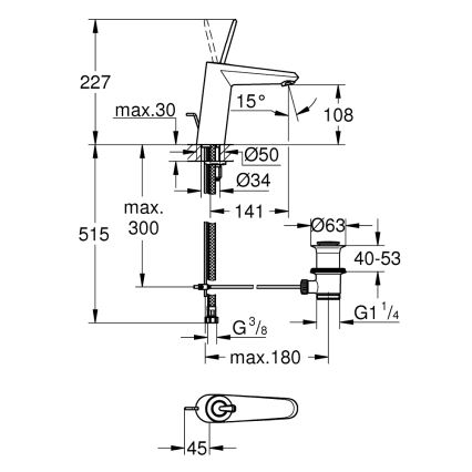 GROHE 23427000 - Misturador para lavatório EURODISC JOY DN 15, tamanho M, cromado brilhante