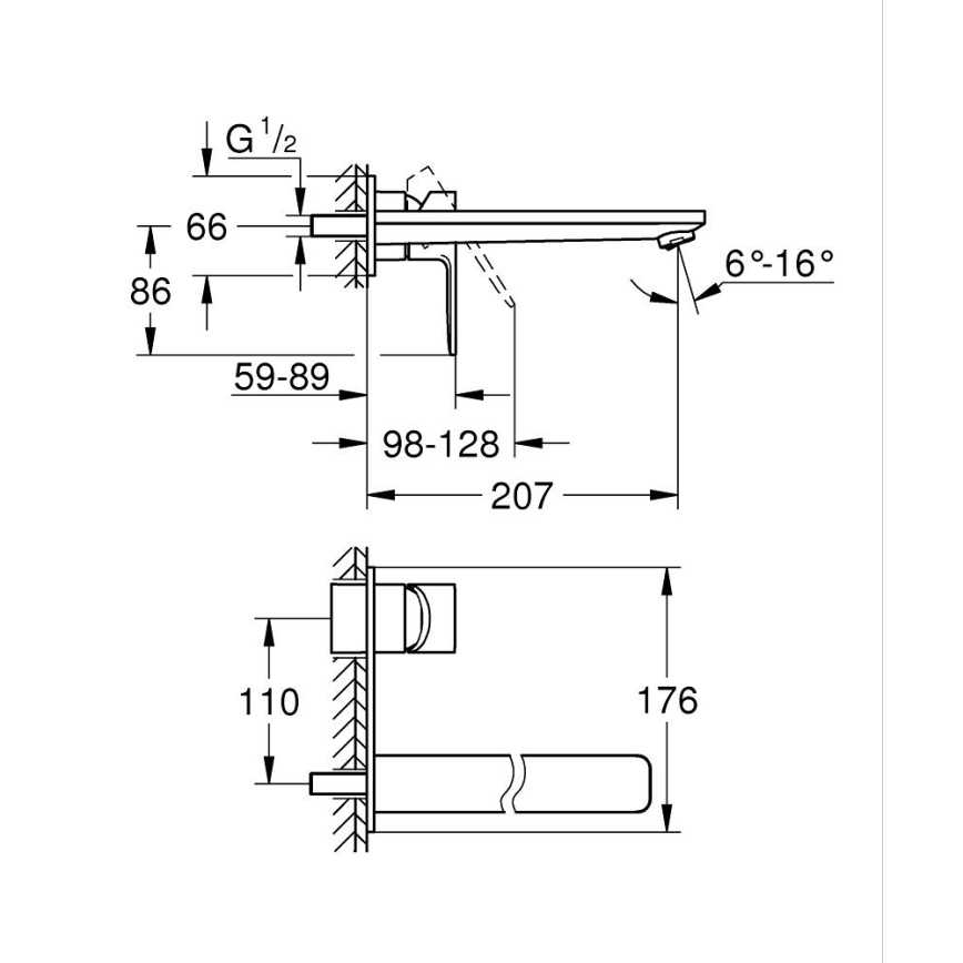 GROHE 23444AL1 - Misturador de lavatório para instalação encastrada LINEARE 207 mm grafite