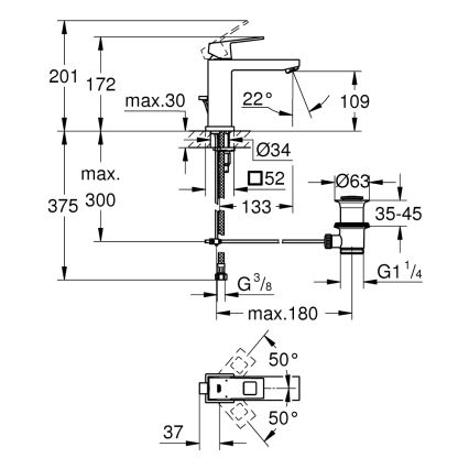 GROHE 23445000 - Bateria de lavatório EUROCUBE tamanho M cromo brilhante
