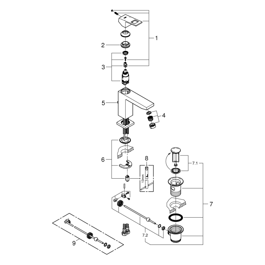 GROHE 23445AL0 - Misturador para lavatório EUROCUBE tamanho M grafite