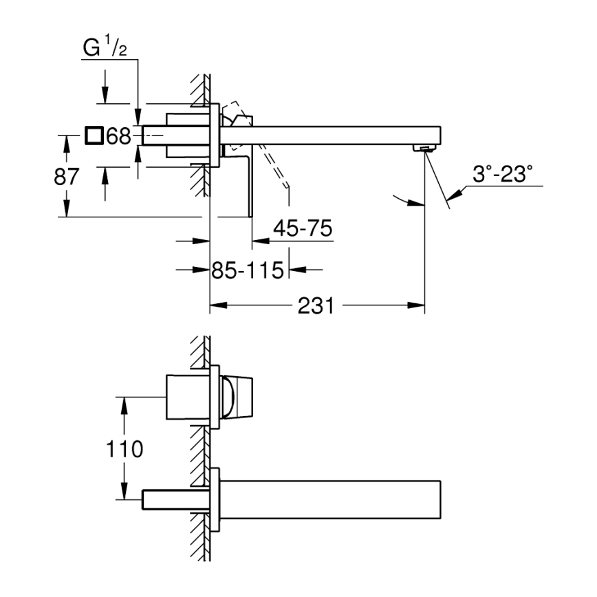 GROHE 23447000 - Misturador para lavatório EUROCUBE 231 mm, cromado brilhante