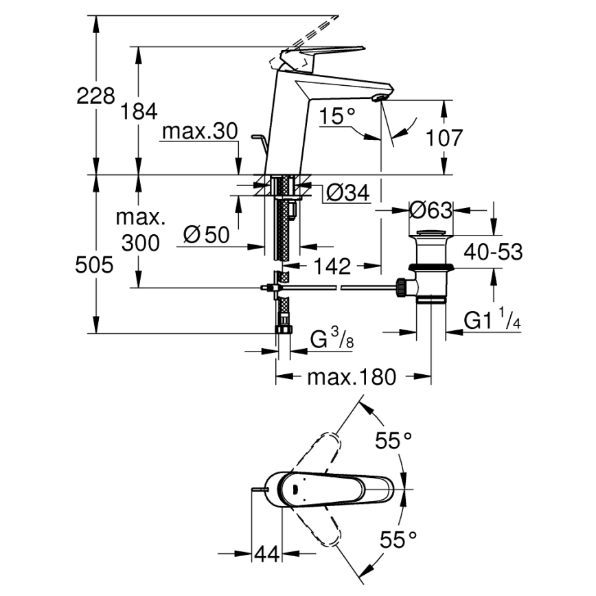 GROHE 23448002 - Misturador de lavatório EURODISC COSMOPOLITAN tamanho M cromado