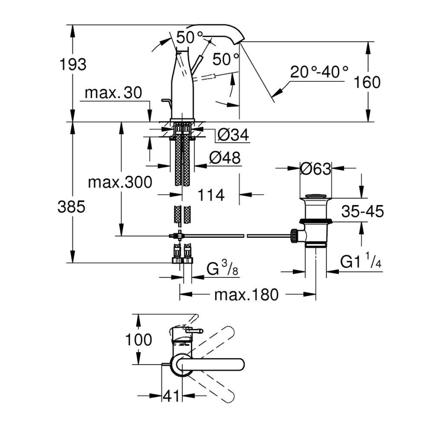 GROHE 23462AL1 - Misturador de lavatório ESSENCE tamanho M grafite