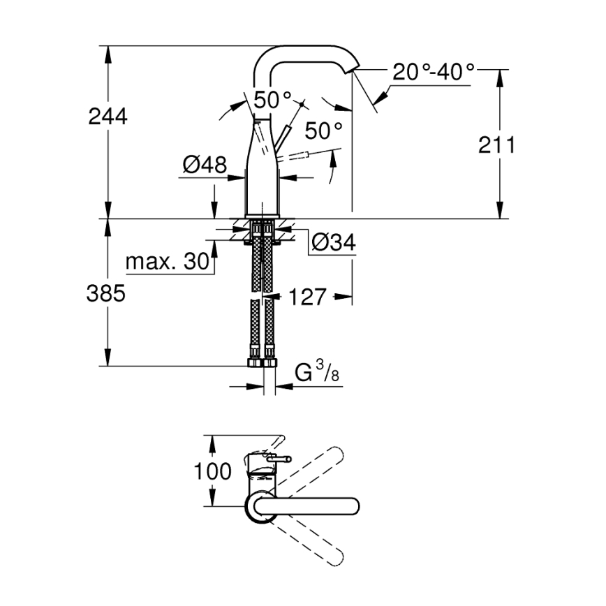GROHE 23541001 - Misturadora de lavatório ESSENCE DN 15, cromo brilhante