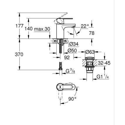 GROHE 23586000 - Misturador para lavatório GET tamanho S cromo brilhante