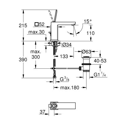 GROHE 23657000 - Bateria de lavatório EUROCUBE JOY tamanho M, cromo brilhante