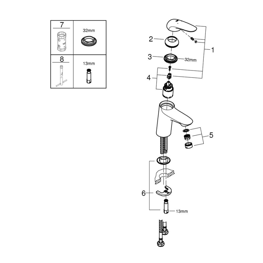 GROHE 23715003 - Misturador para lavatório EUROSTYLE, tamanho S, acabamento cromado brilhante