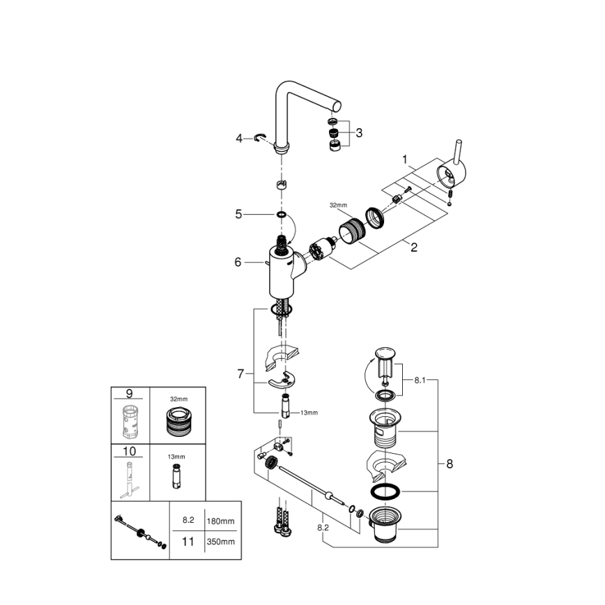 GROHE 23739002 - Torneira para lavatório CONCETTO 291 mm cromado brilhante