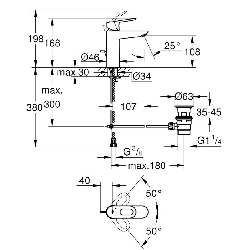 GROHE 23762000 - Misturadora para lavatório BAULOOP DN 15, acabamento cromado brilhante