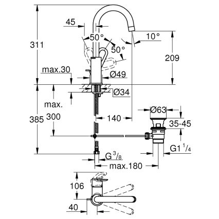 GROHE 23763000 - Misturadora de lavatório BAULOOP, tamanho L, acabamento cromado brilhante
