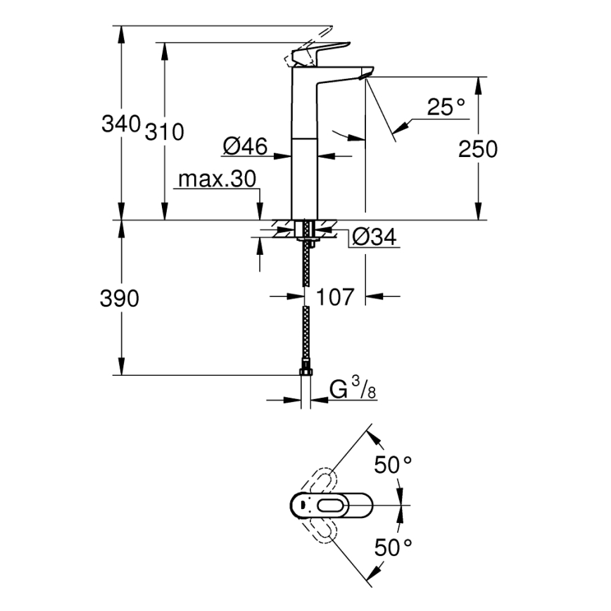 GROHE 23764000 - Misturador para lavatório BAULOOP DN 15 cromado brilhante