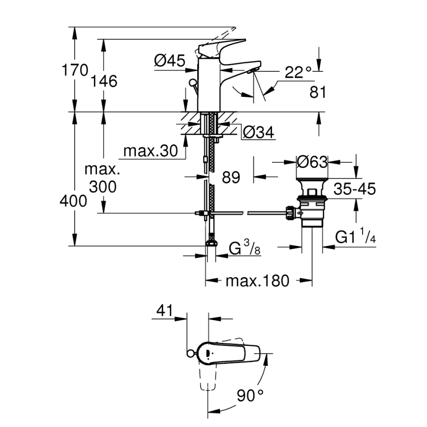 GROHE 23769000 - Misturador para lavatório START FLOW cromado brilhante