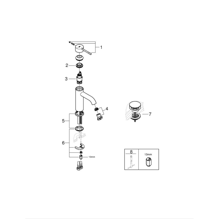 GROHE 23797001 - Misturadora para lavatório ESSENCE, tamanho S, acabamento cromado brilhante