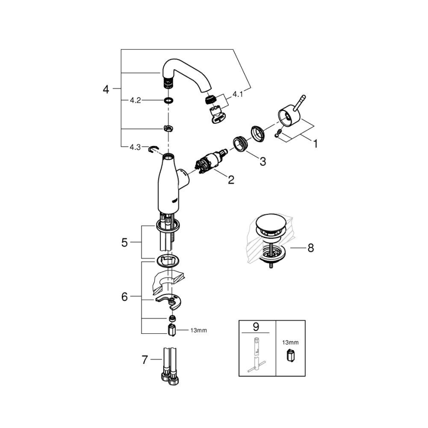 GROHE 23798001 - Misturadora para lavatório ESSENCE DN 15, tamanho M, cromado brilhante
