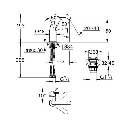 GROHE 23798001 - Misturadora para lavatório ESSENCE DN 15, tamanho M, cromado brilhante